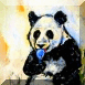 panda licking on a light bulb by john megas