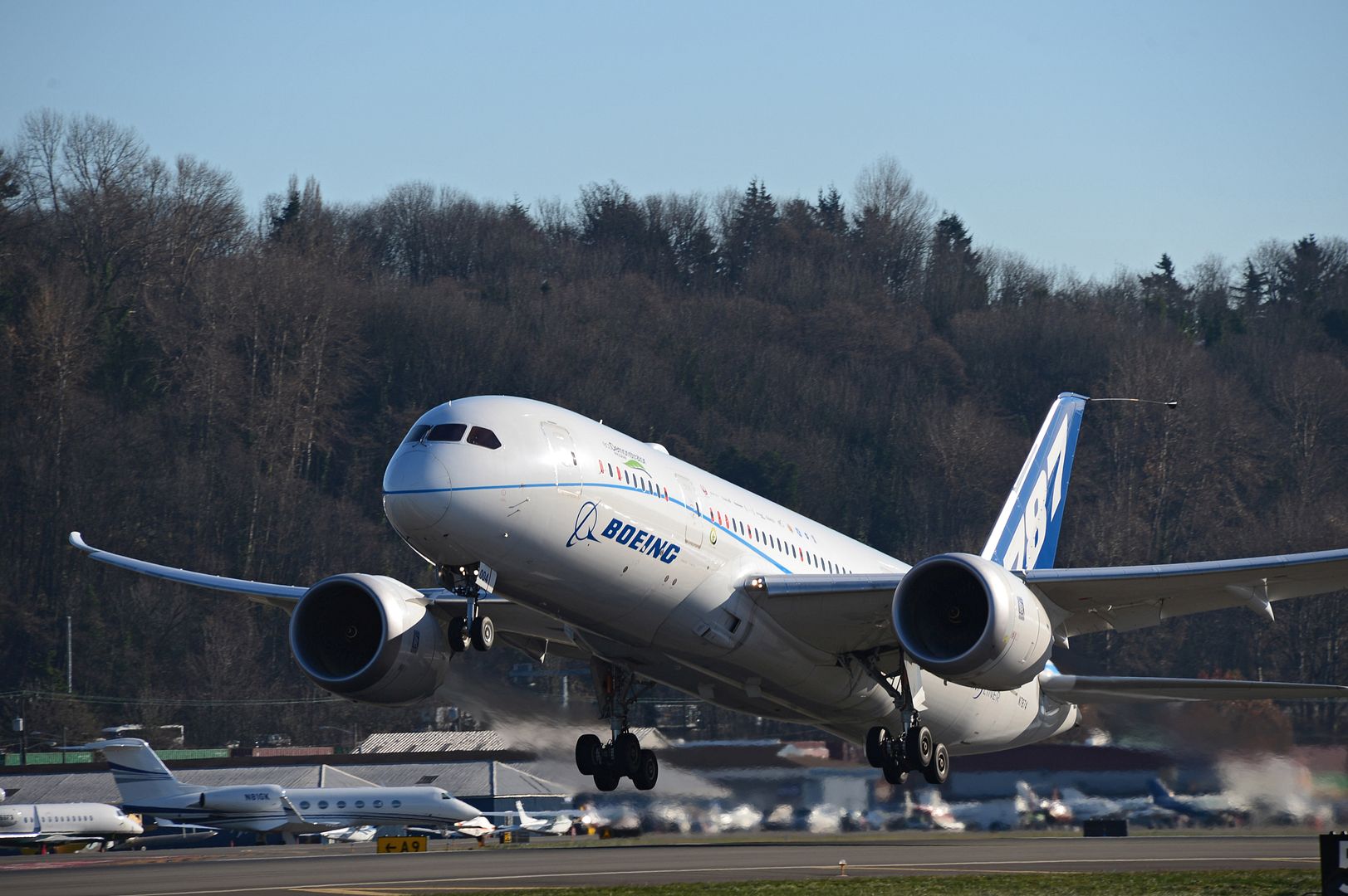 787takesofffromBoeingFieldinSeattleusinggreendiesel