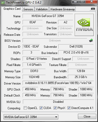 GPU: GeForce 335m