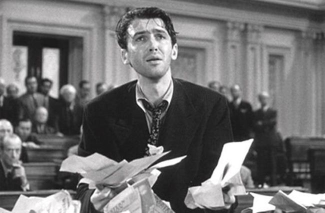 Jimmy Stewart reading Twitter messages against him?