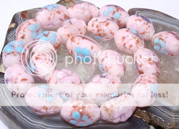 12x16mm Pink Blue Lampwork Oval Beads 14  
