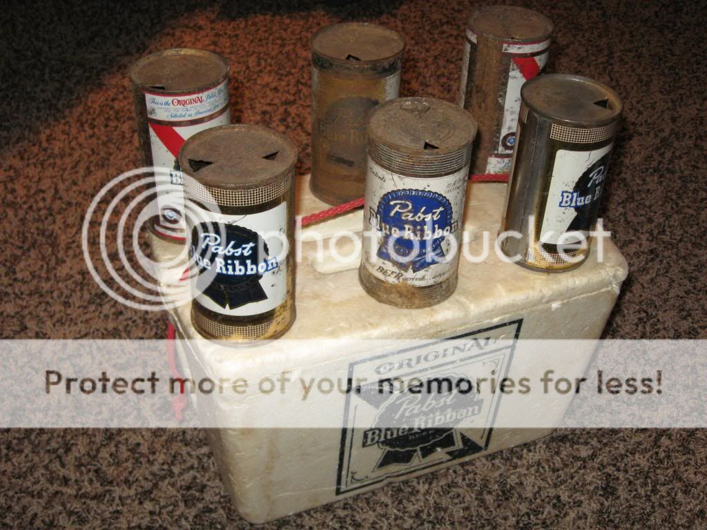 PABST BLUE RIBBON BEER VINTAGE PBR LOGO STYROFOAM BOX ICE COOLER ANTIQUE CANS  